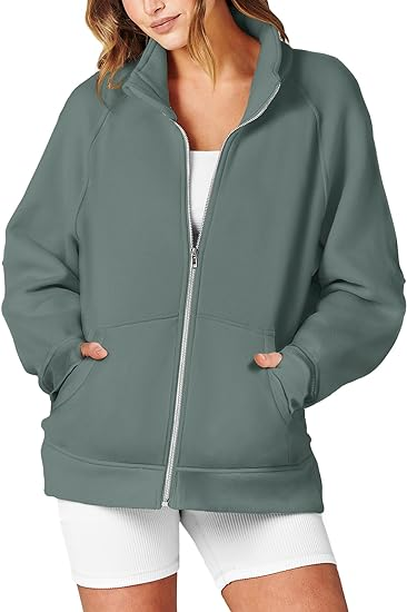 Women Long Sleeve Zip Up Fashion Trendy Sweatshirt